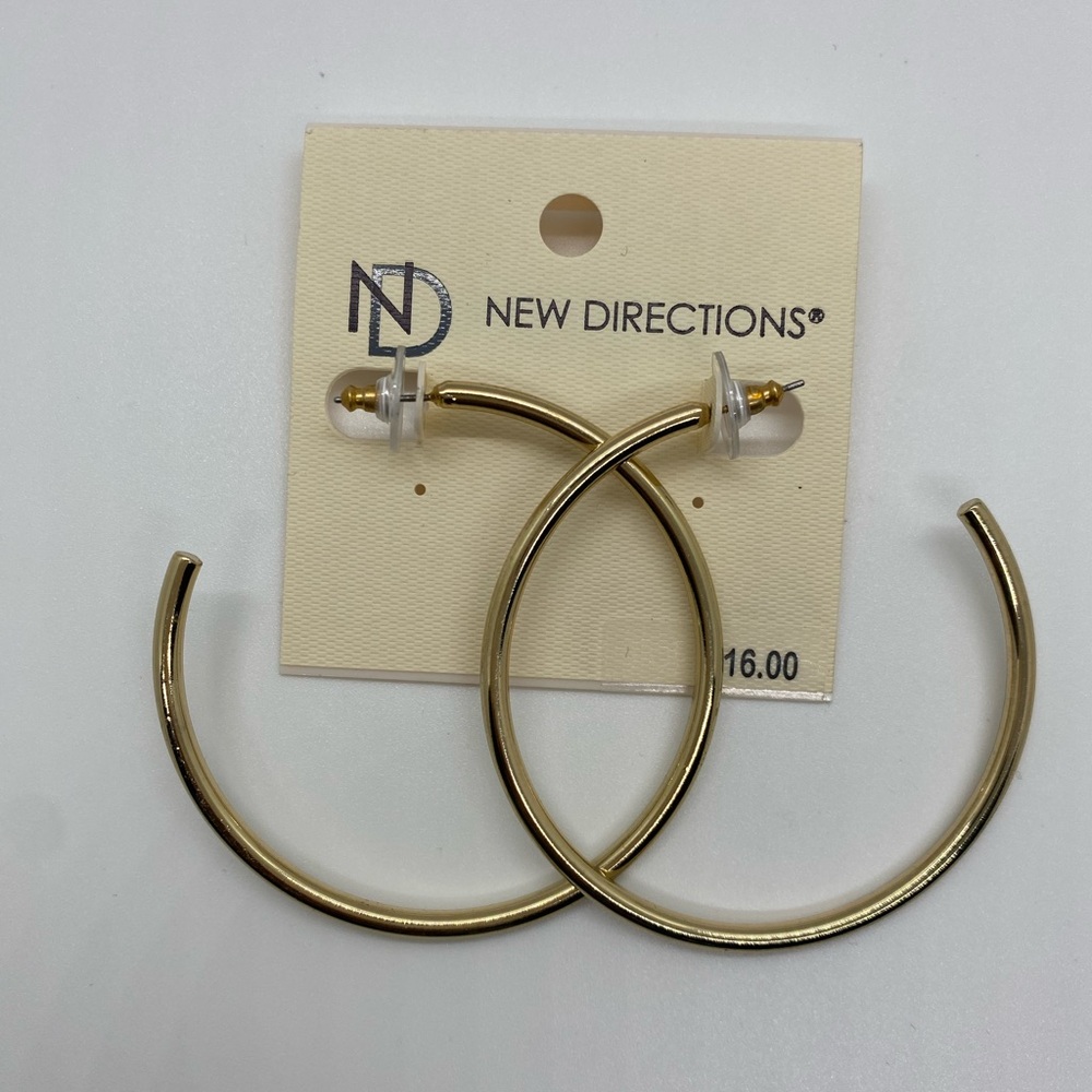 New Directions Shiny Gold Hoop Earrings - Picture 2 of 3